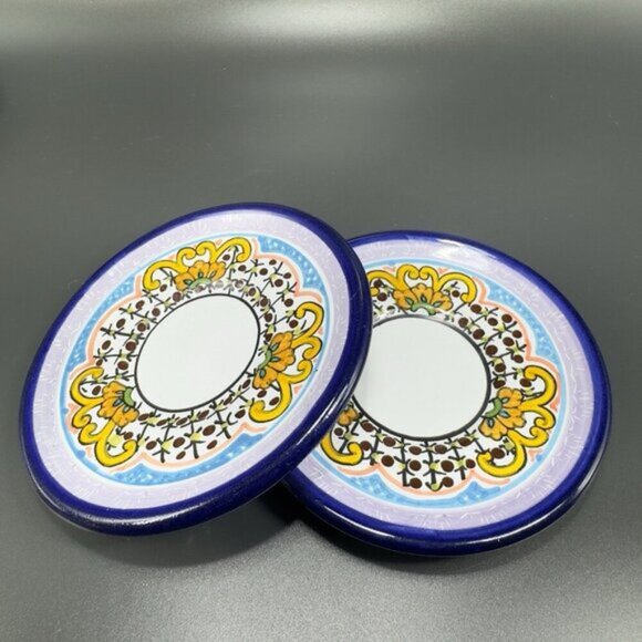 Mexican Pottery Talavera Round Dish Plate Hand Painted Mexico Puebla 4.5in Set 2 - Picture 6 of 9